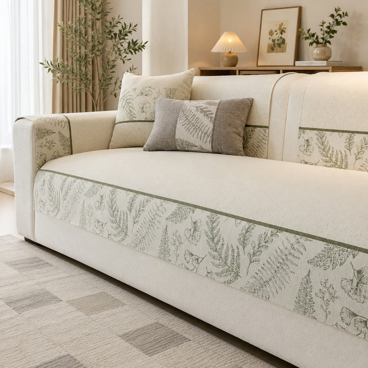 Botanical Chenille Sofa Protector | Breathable Non-Slip Washable Cover