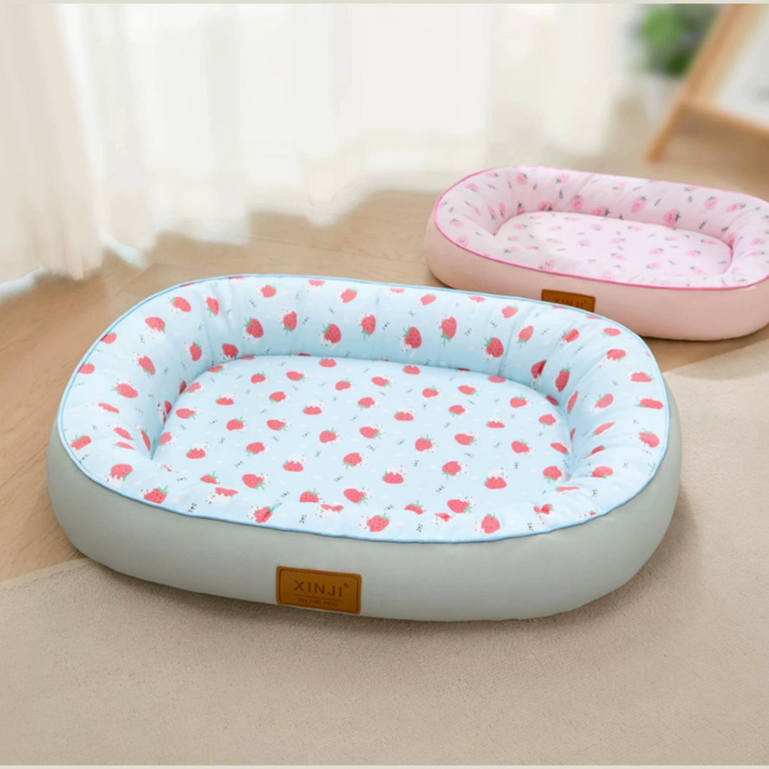 Dog Bed & Cat Bed | Strawberry Design | Cushioned Sides & Waterproof Non-Slip Base