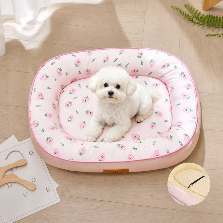 Dog Bed & Cat Bed | Strawberry Design | Cushioned Sides & Waterproof Non-Slip Base