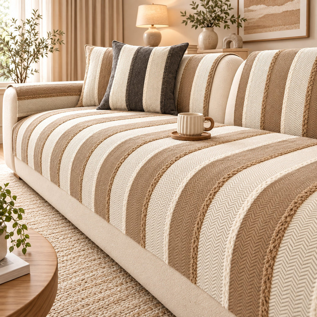 Vintage Striped Sofa Cover | Soft Chenille | Non-Slip, Machine Washable