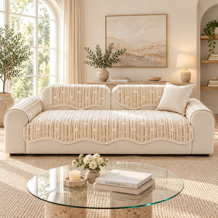 Modern Striped Sofa Cover | Soft Chenille | Non-Slip, Machine Washable