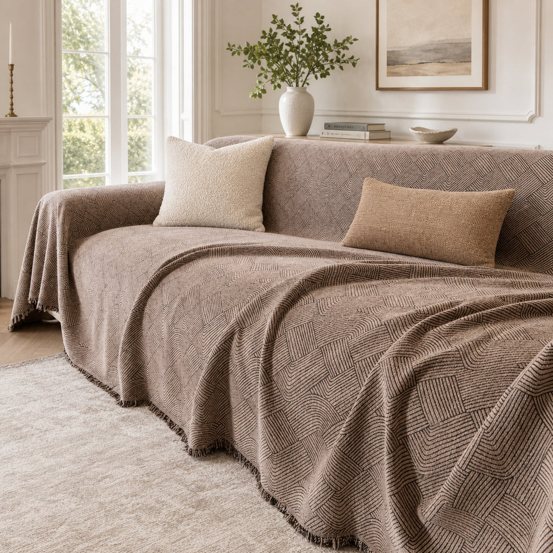 Linework Chenille Sofa Throw | Scratch-Resistant | Machine Washable | Sofa Protector