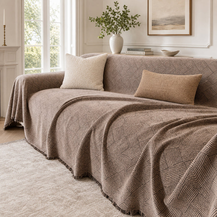 Linework Chenille Sofa Throw | Scratch-Resistant | Machine Washable | Sofa Protector