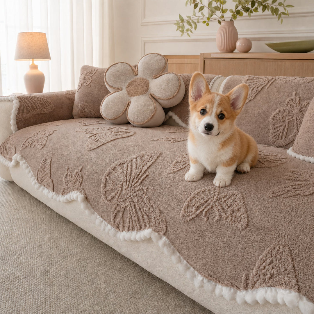 Butterfly Plush Sofa Protector | Warm Non-Slip Washable Winter Cover