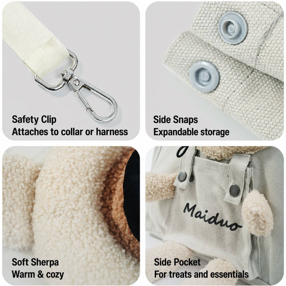 Teddy Hug Pet Carrier Tote | Canvas Shoulder Bag | Safety Clip & Storage Pocket