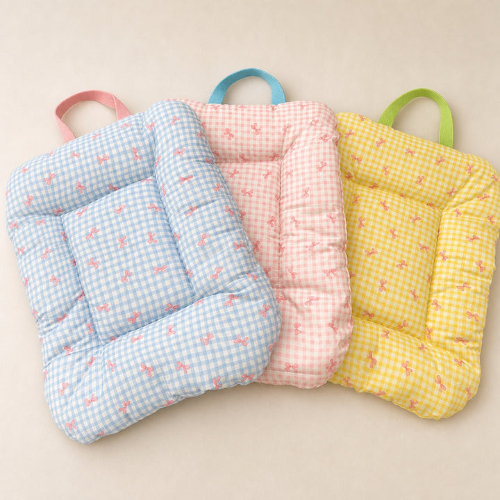 Washable Dog Bed & Cat Bed | Gingham Bow Pet Mat | Reversible Cotton