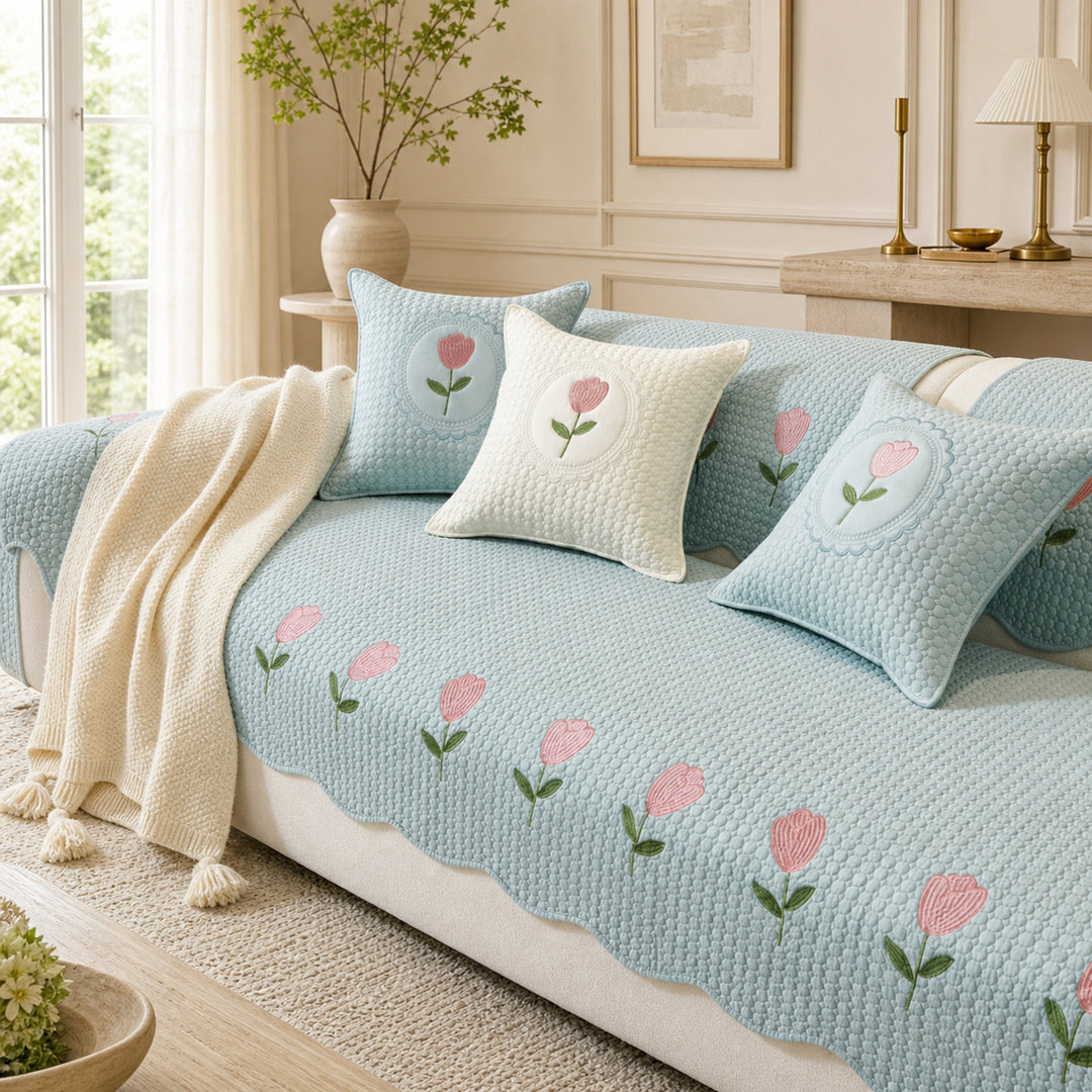 Tulip Cotton Sofa Cover | Thick Breathable Anti-Slip | All-Season Protector