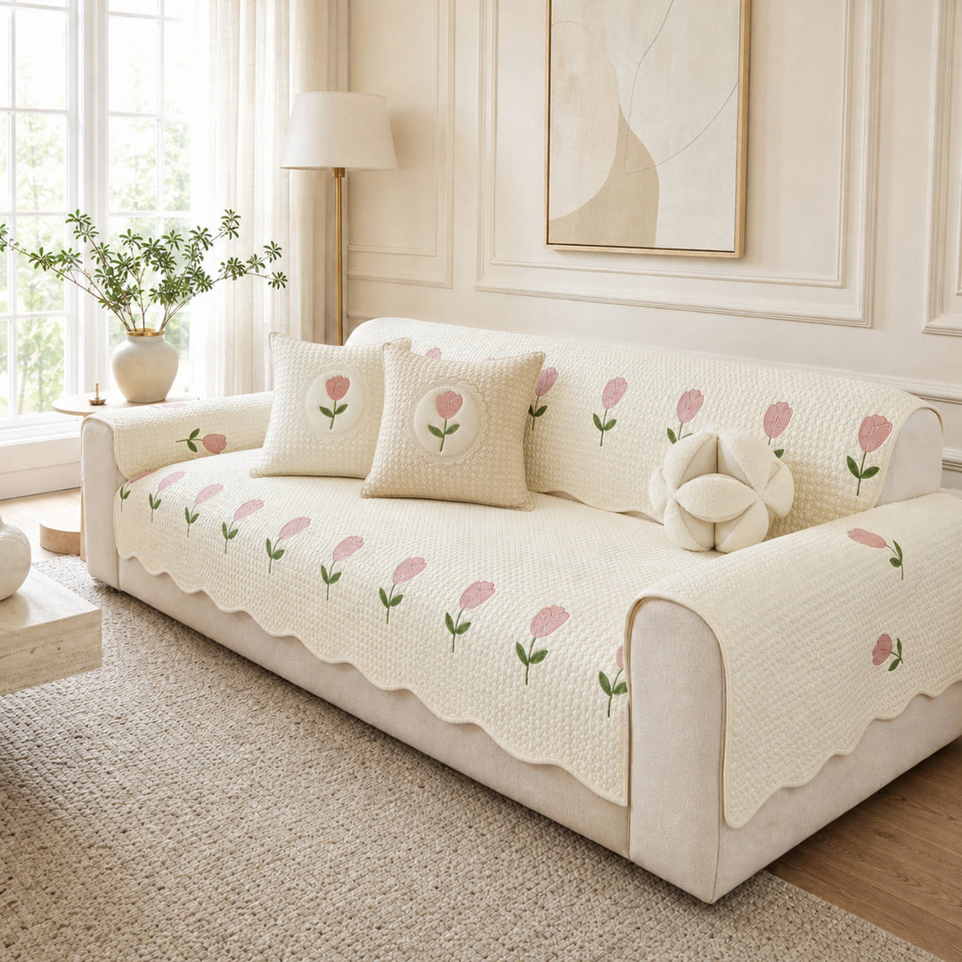 Tulip Cotton Sofa Cover | Thick Breathable Anti-Slip | All-Season Protector