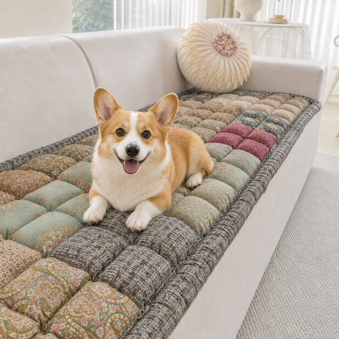 Floral Padded Pet Sofa Cover | Non-Slip Washable Couch Mat