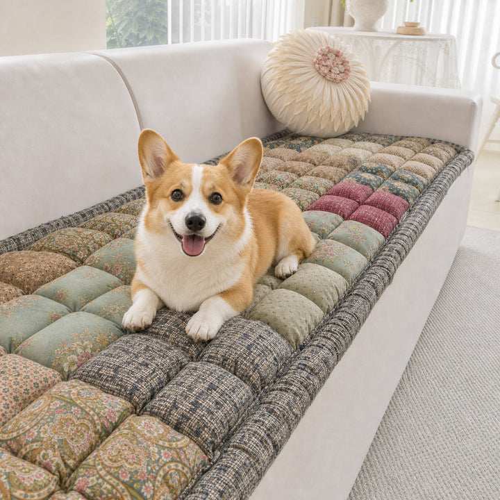 Floral Padded Pet Sofa Cover | Non-Slip Washable Couch Mat