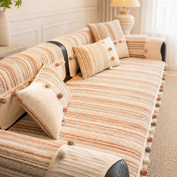 Harvest Bobble Sofa Protector | Striped Chenille | Non-Slip All-Season Cover