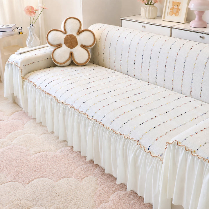 Confetti Stripe Chenille Sofa Throw | Non-Slip Machine-Washable Sofa Protector