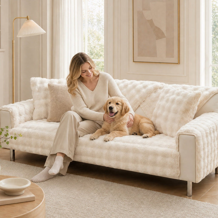 Plush Sofa Cover | Non-Slip Washable Furniture Protector