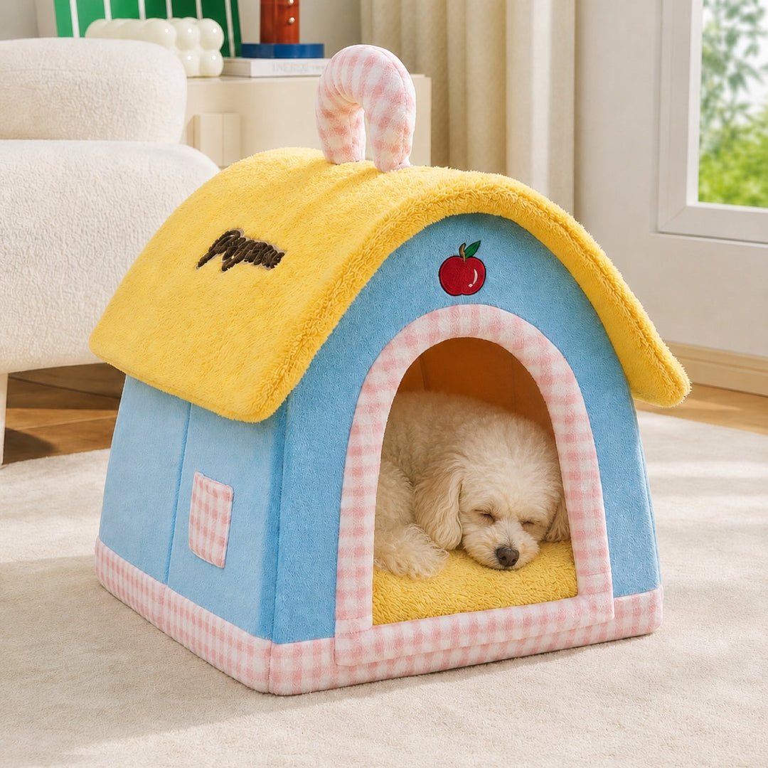 Dog Bed & Cat Bed | Foldable Pet House | Enclosed Hideaway with a Removable Cushion