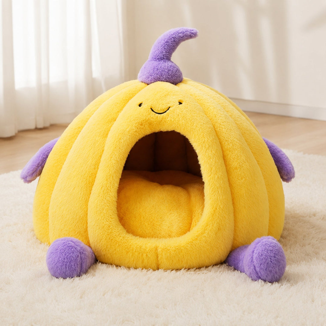 Dog Bed & Cat Bed | Pumpkin Cave | Warm Washable Plush with a Non-Slip Base