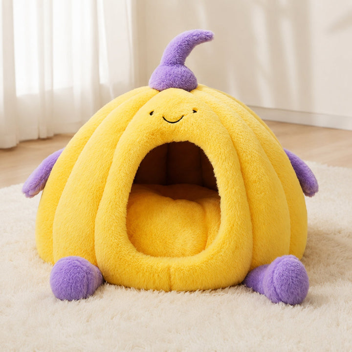 Dog Bed & Cat Bed | Pumpkin Cave | Warm Washable Plush with a Non-Slip Base