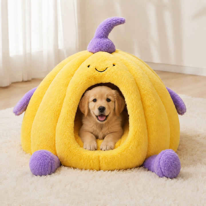 Dog Bed & Cat Bed | Pumpkin Cave | Warm Washable Plush with a Non-Slip Base