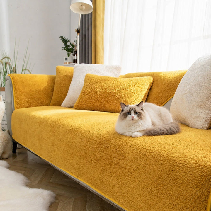 Fleece Sofa Cover | Thick Non-Slip Couch Protector | Soft Washable